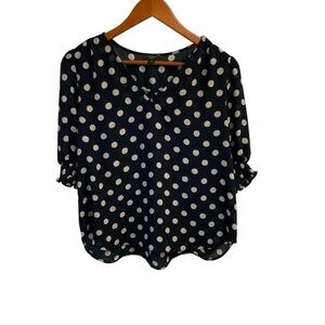 Ann‎ Taylor Factory Navy Polka Dot Women's Top LP